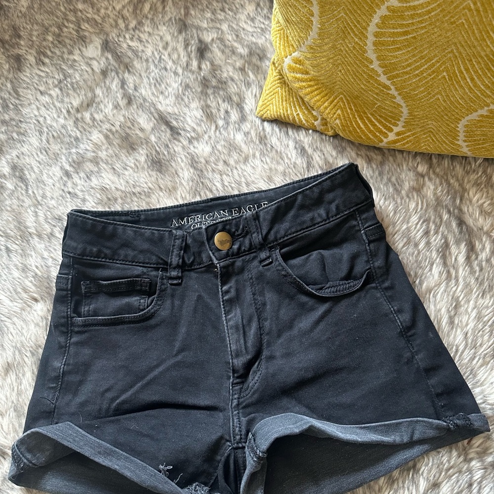 American Eagle Outfitters Black Jean Shorts with Cuffed Hem